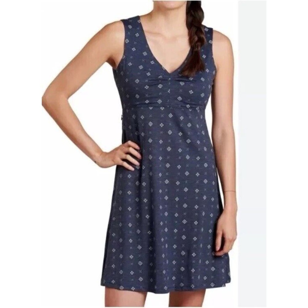 Toad&Co Rosemarie Dress Organic Cotton Blend Sleeveless Blue Women’s Medium